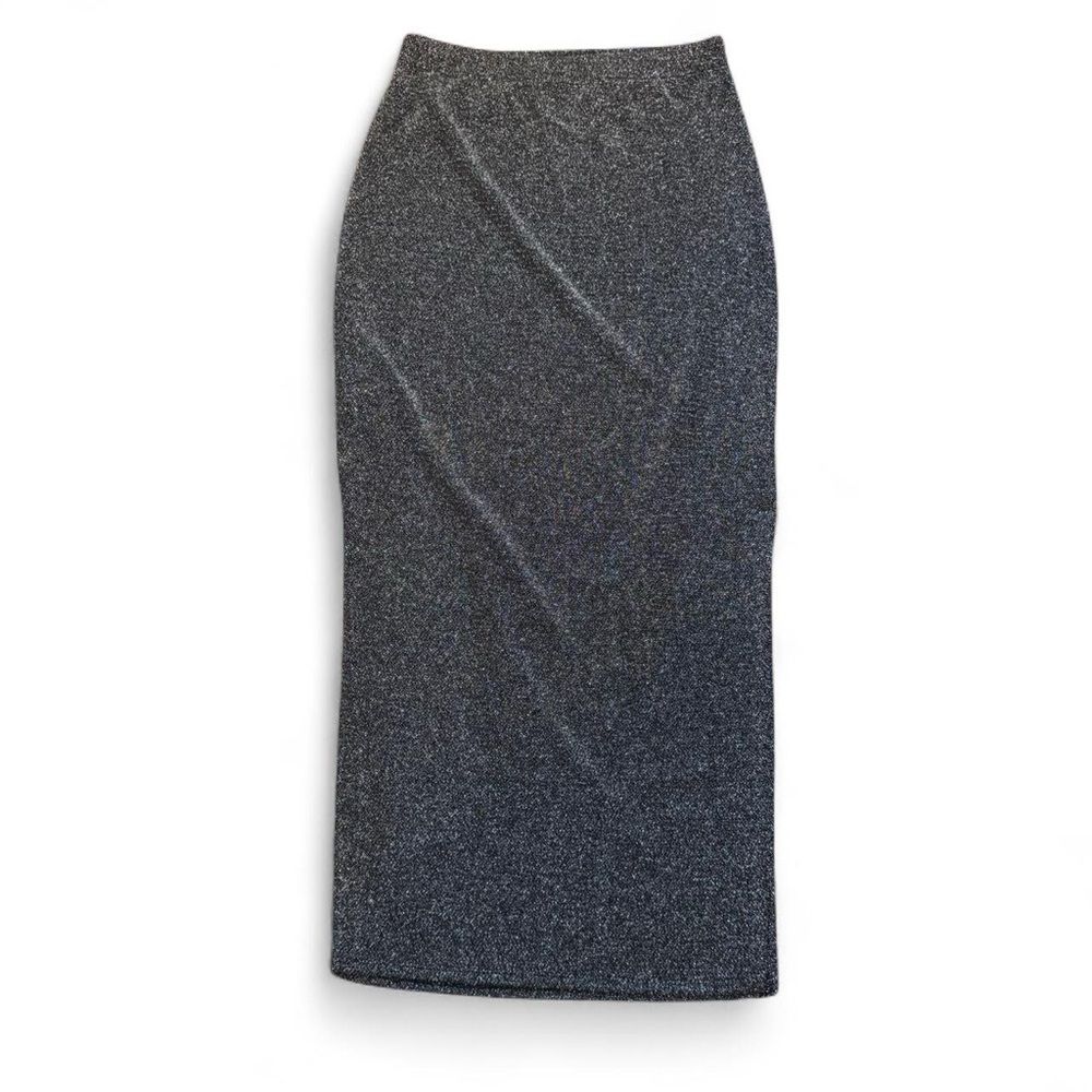 NWT MINKPINK x MP|C Silver Metallic 90s Y2K Midi Side-Split Pencil Skirt — SMALL
